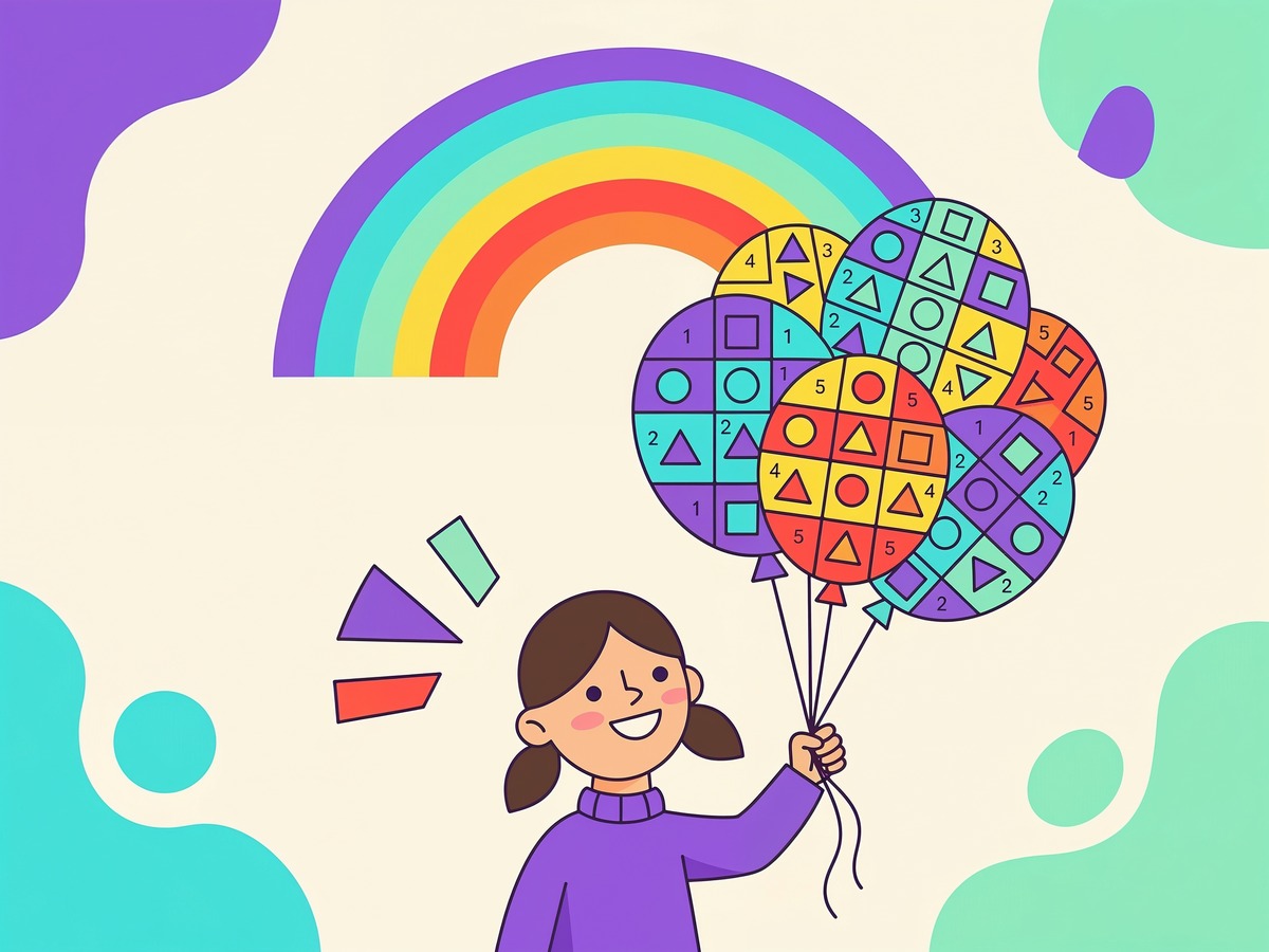Fișa magică „Baloanele Copilăriei” – Colorare după cod
